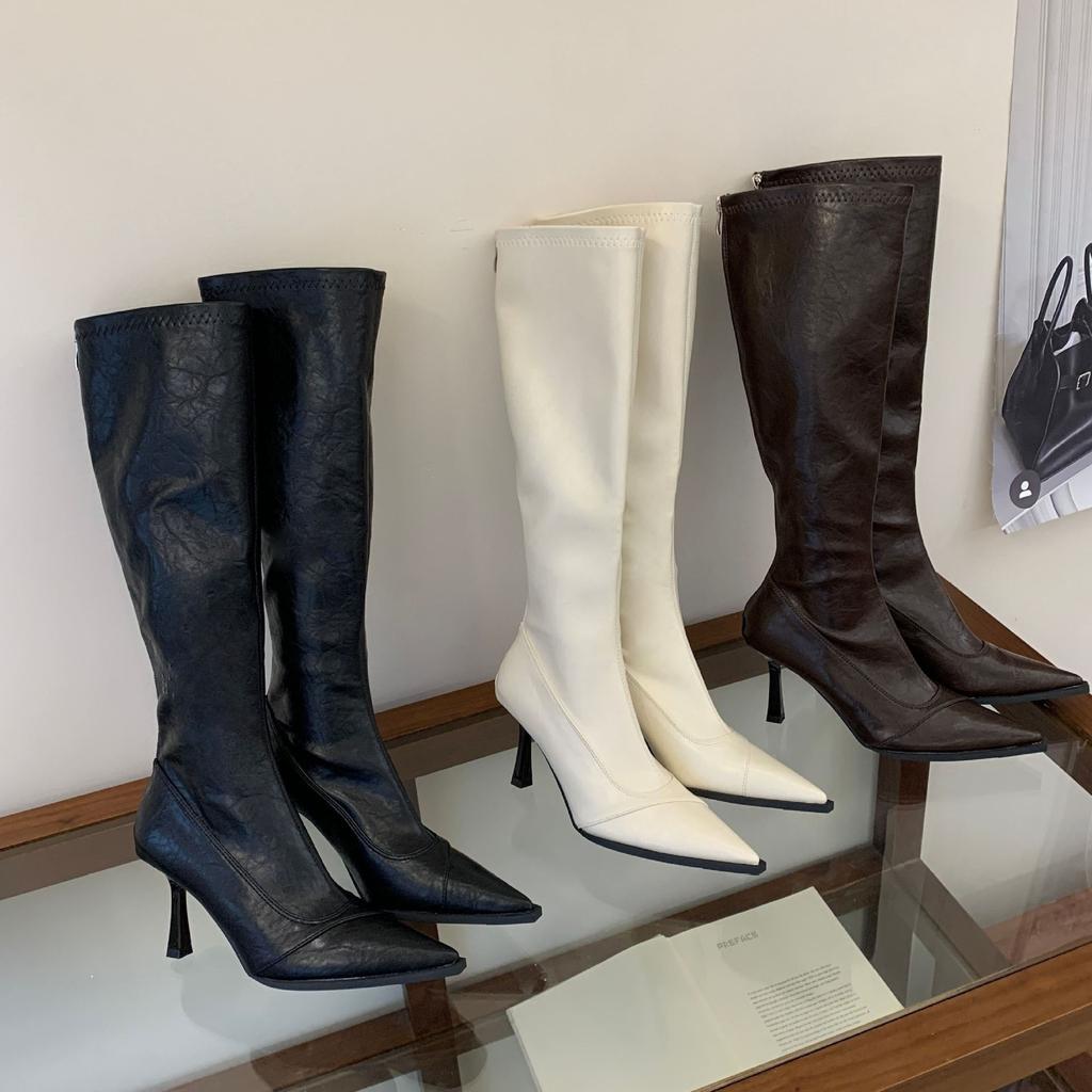 Pointed long tube fashion boots women's winter thin heel high heel elastic thin boots high tube but knee long boots