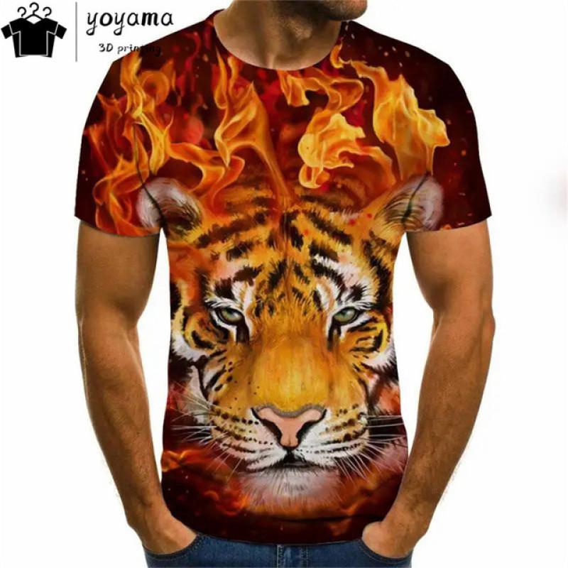 Men's T-Shirt With Print 3d Tiger Print Tees Tops Fashion Men Animal Pattern T Shirt Oversized Streetwear O-Neck Fashion Clothes