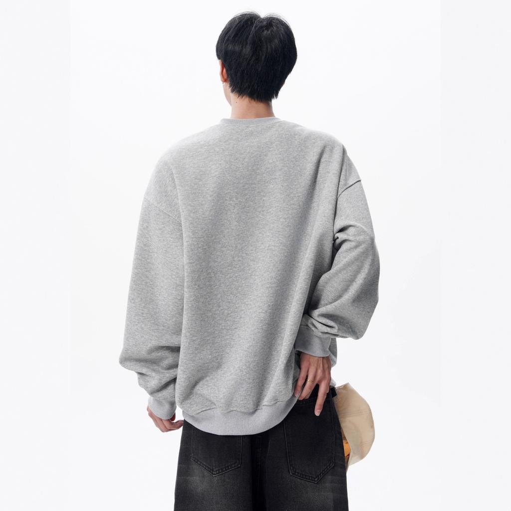American Zipper Design Crew Neck Sweater Men's Autumn High Street Trendy Sports Bottoming Top