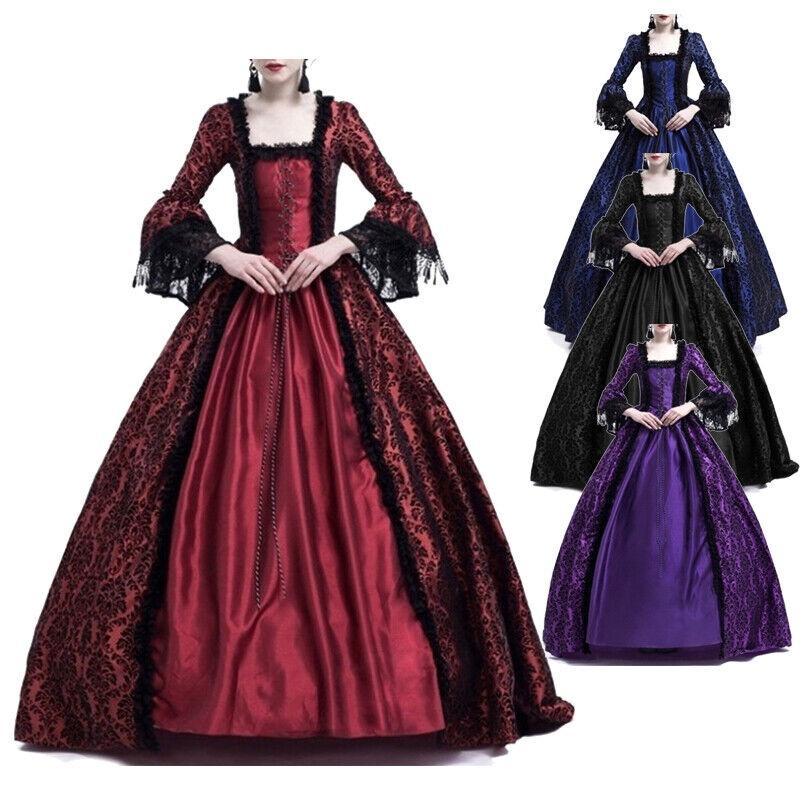 Women Medieval Marie Antoinette Costume Renaissance Gothic Victorian Dress Maxi