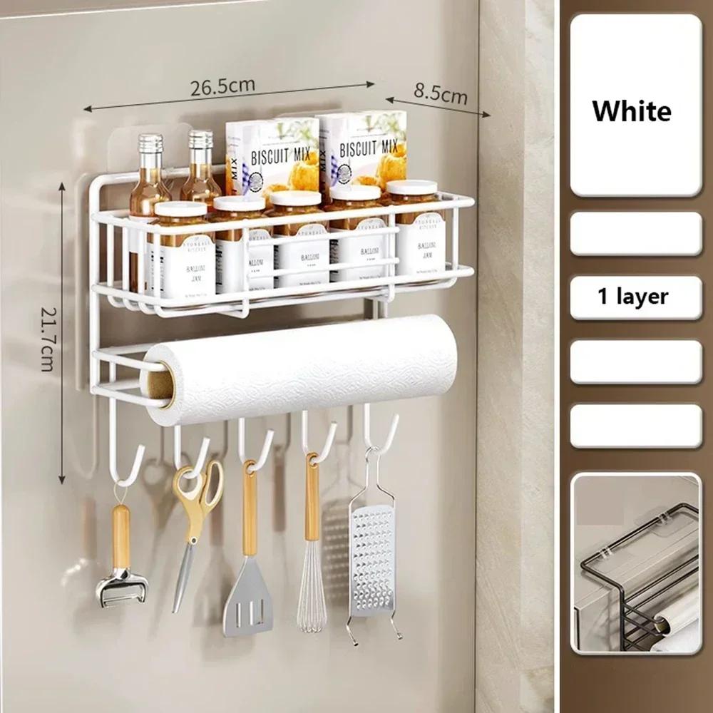Refrigerator Storage Rack Side Hanging No-nail Sticker Tissue Paper Holder Cling Film Roll Paper Kitchen Seasoning Organizer