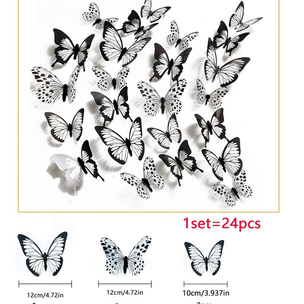 12pcs 3D Simulated Monochrome Butterfly Stickers for Bedroom, Entryway, Living Room, Porch, Home Decoration