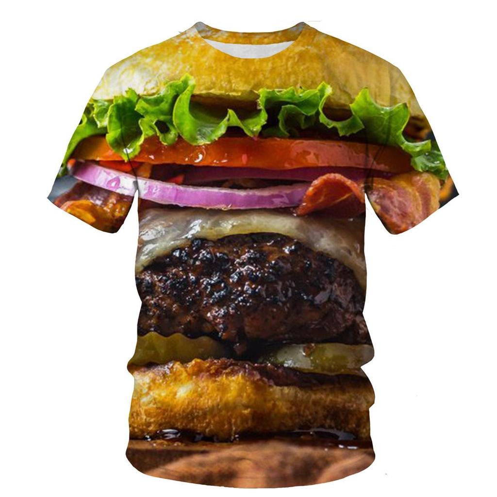 Summer Sportwear Short Sleeved Food Burger Men's T-shirt 3D Digital Printed Short Sleeved T-shirts