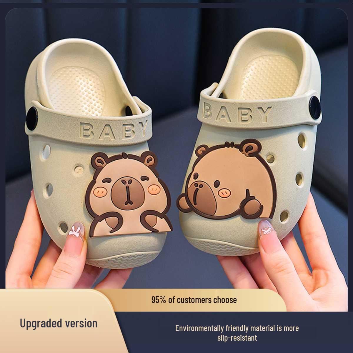 Детские кроксы в мультяшном стиле 2026: Нескользящие, с мягкой подошвой, двусторонние сандалии для мальчиков и девочек 20-21 / 13.5cm хаки