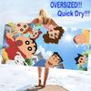 Anime Sinchan Print Beach Towel, Large Soft Quick Dry Towel for Beach Camping Swimming