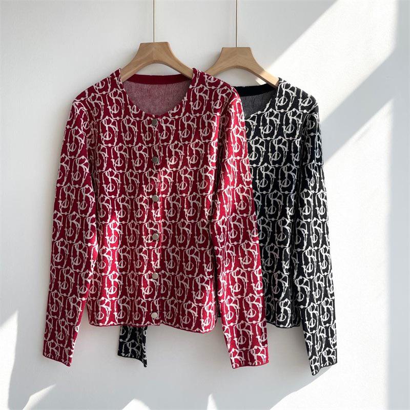 BRD Red Wool Blend Cardigan Sweater - Single-breasted, Long Sleeve, Women's Knit Top for New Year