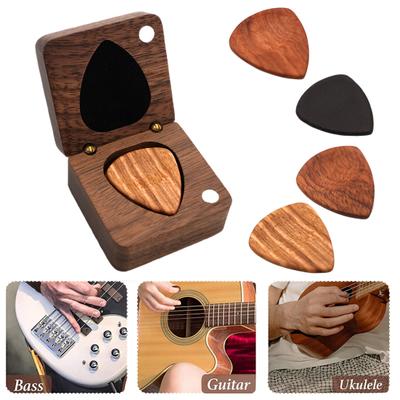 Wooden Guitar Pick Box Guitar Picks Portable Guitar Plectrum Holder Pick Organizer Case for Musicians Travel Daily Storage