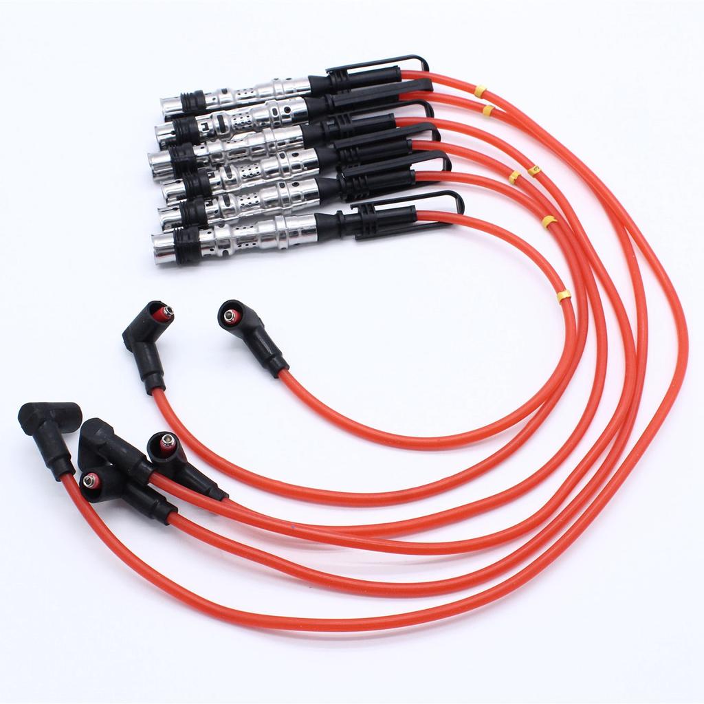6 Stück Zündspulen Zündkerzen Kabel Rot für Golf III Corrado VR6 2.8 2.9 AAA ABV mit Abzieher 021905409AD