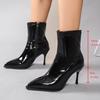 Fashion Elegant Women's Pointed Toe Stiletto Heel Ankle Boots Black Patent Leather Short Boots Woman Side Zipper High Heels Dress Shoes