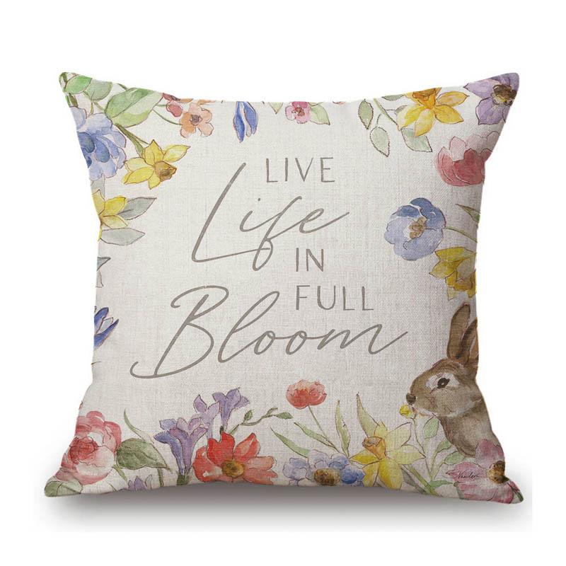 Happy Easter Decoration Art Cute Bunny Rabbit Eggs Spring Cotton Linen Sofa Throw Pillow Case Decorative Cushion Cover