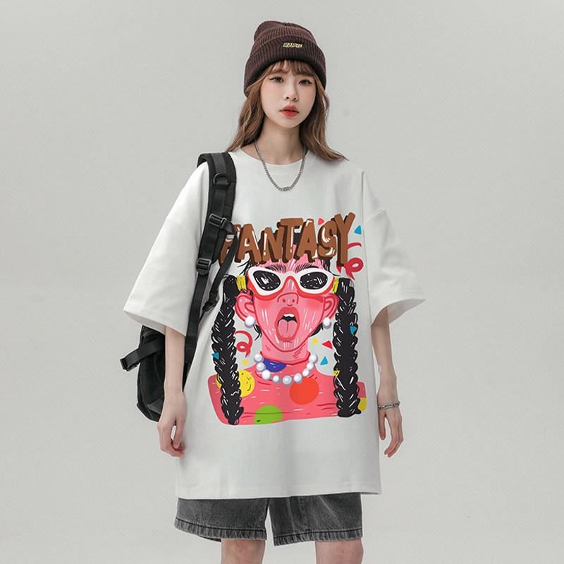 Unisex Retro Graffiti Print Loose-fit Cotton T-shirt - Plus Size Available