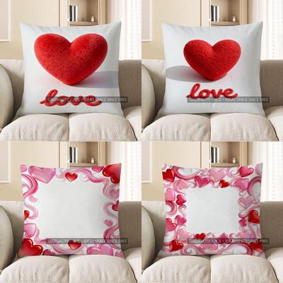 2D Red Heart Love Throw Pillow For Decor Pattern Cushion Cover Suitable For Sofa Bedroom Car Pillow Cover
