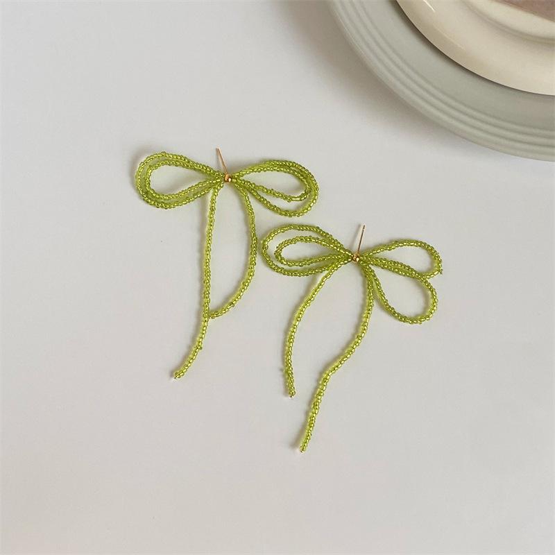 Gentle Temperament Beaded Bow Tassel Earrings - 925 Silver, Niche Design, Light Luxury, 2026 New Style