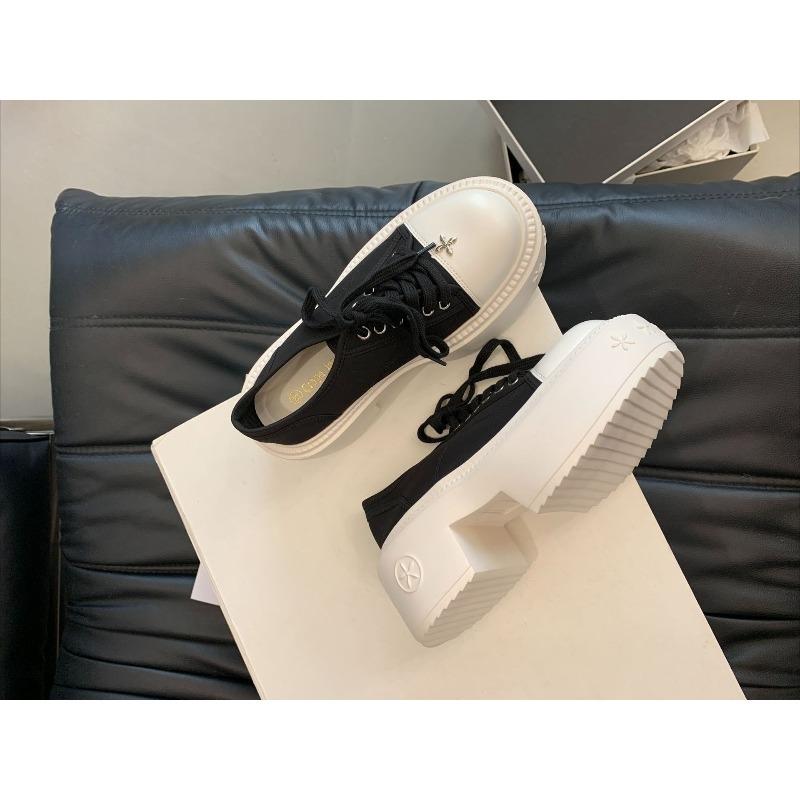 Jesienne buty płócienne na grubej podeszwie, z okrągłym noskiem, grube, codzienne, dla kobiet