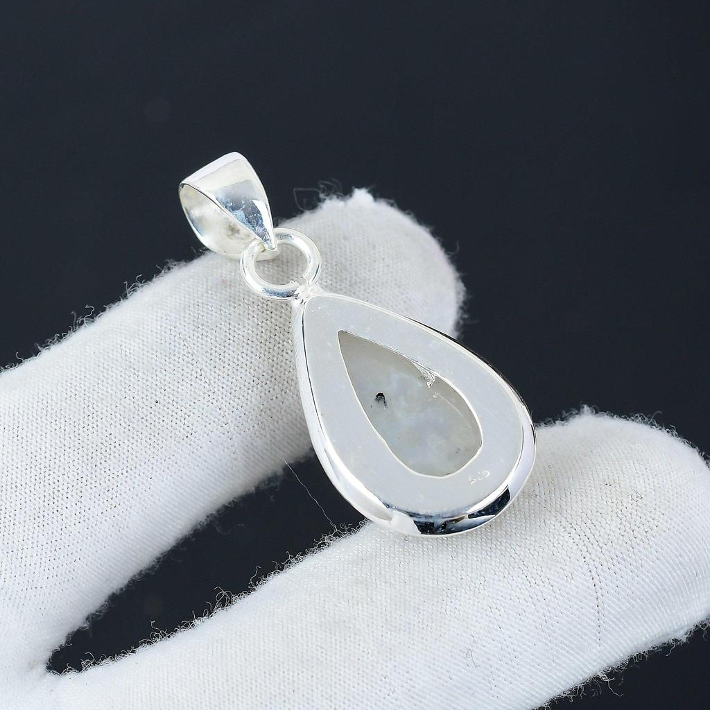 Natural Rainbow Moonstone Gemstone Silver Pendant In 925 Sterling Silver- Handmade Design, Everyday Wear Jewelry, Unique Pendant Wadding Gift