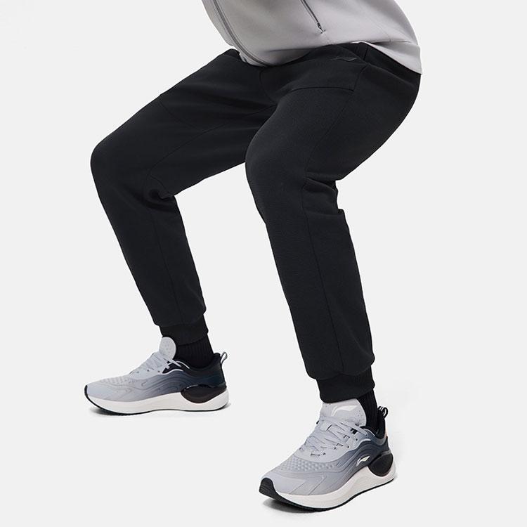 Li Ning Fitness Series Solid Color Fleece Thick Drawstring Cuffed Knitted Sports Pants Men Pants Black AKLT743-1