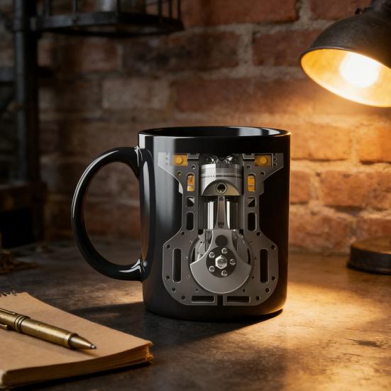 3D Engine Print Mug Ceramic Coffee Cup Dishwasher & Microwave Safe Mechanic Workshop Drinkware Unique Gift for Car Enthusiasts Mechanics