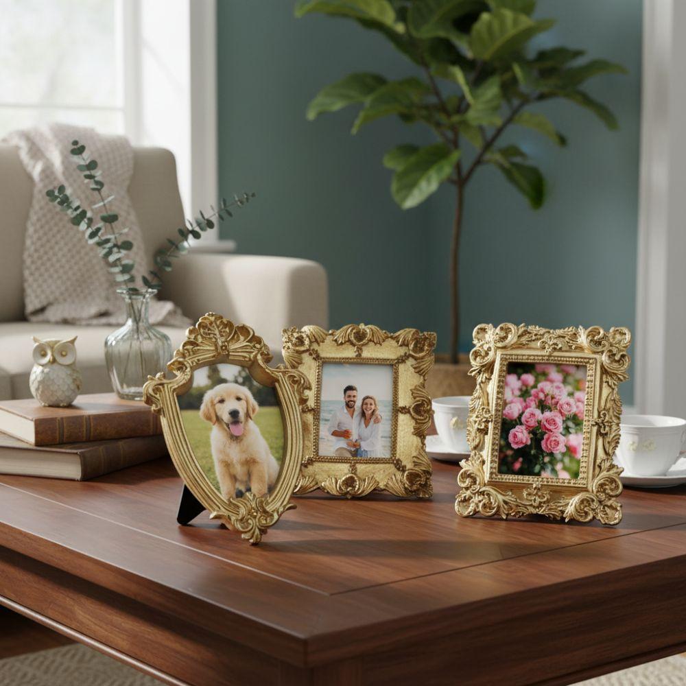 DIY Display Vintage Picture Frame Can Be Placed Resin Gold Antique Frame 10CM Mini Size Baroque Decor Frame Desktop Decoration