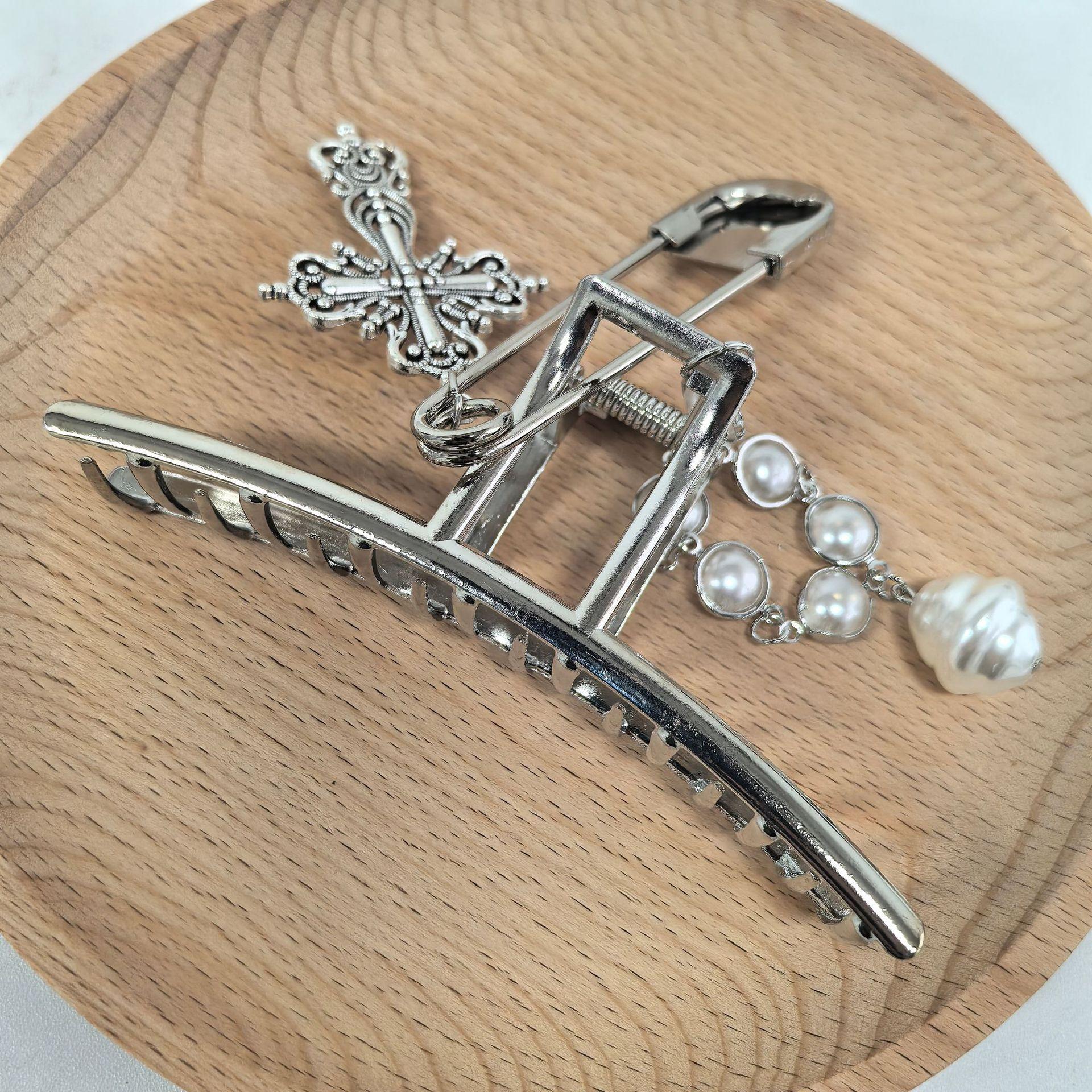 

1 шт. Заколка, Крестовая цепочка, Металлический зажим, Заколка для волос на затылке, Зажим для волос, Аксессуар для волос серебряный