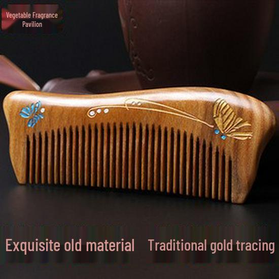 Green Sandalwood Comb - Natural Wood Hairdressing Massage Comb for Long Hair