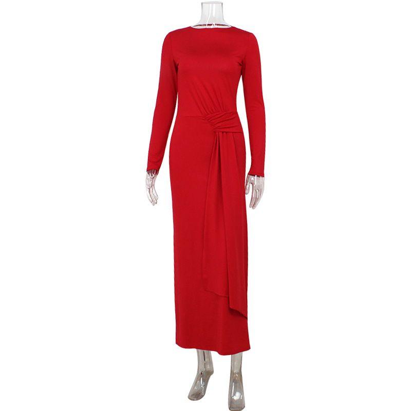 

Cnyishe European and American Fashion Sexy Backless Dress Red Ribbon Fancy Long Sleeves Bodycon Dress Tide Red L