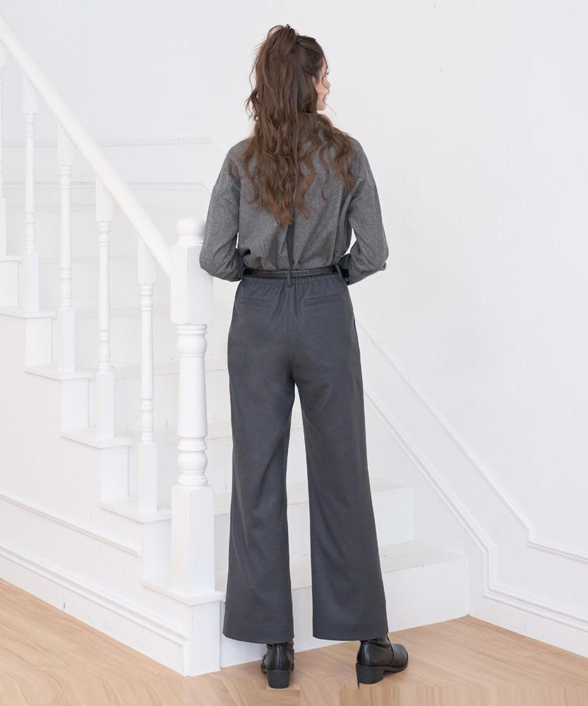 L By L Gray Semi-Wide Straight Pintuck Slacks Pants