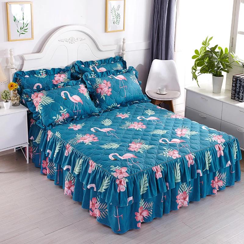 1piece Sheets for Bed Thick Warm Elastic Fitted Queen Mattress Pad Bedspread Bed Skirt Wedding Bedskirt No Pillowcase