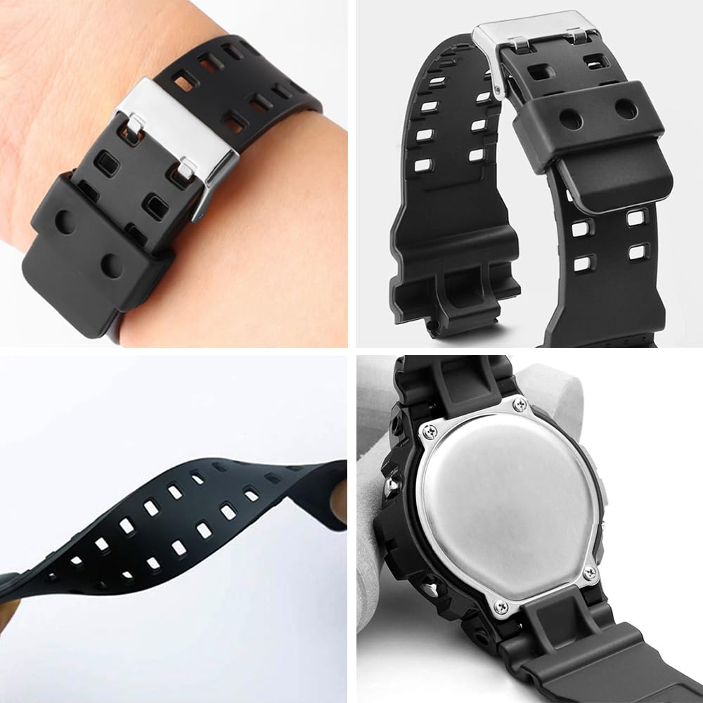 Watch Strap Installation Width 16mm Genuine Band Compatible Waterproof Strap Casio G-8900A GR-8900A GW-8900A GA-110 GA-100 GD-100 GD-110 (Black)