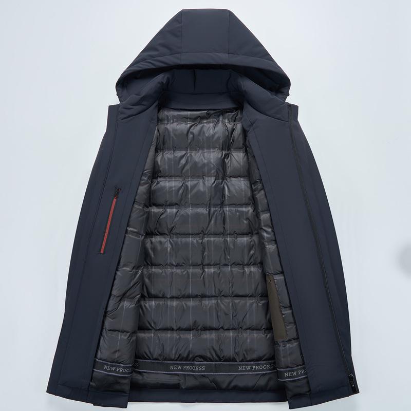 Men's Winter Hooded Jacket with Detachable Goose Down Liner - Warm Casual Outerwear for Middle-aged Dads