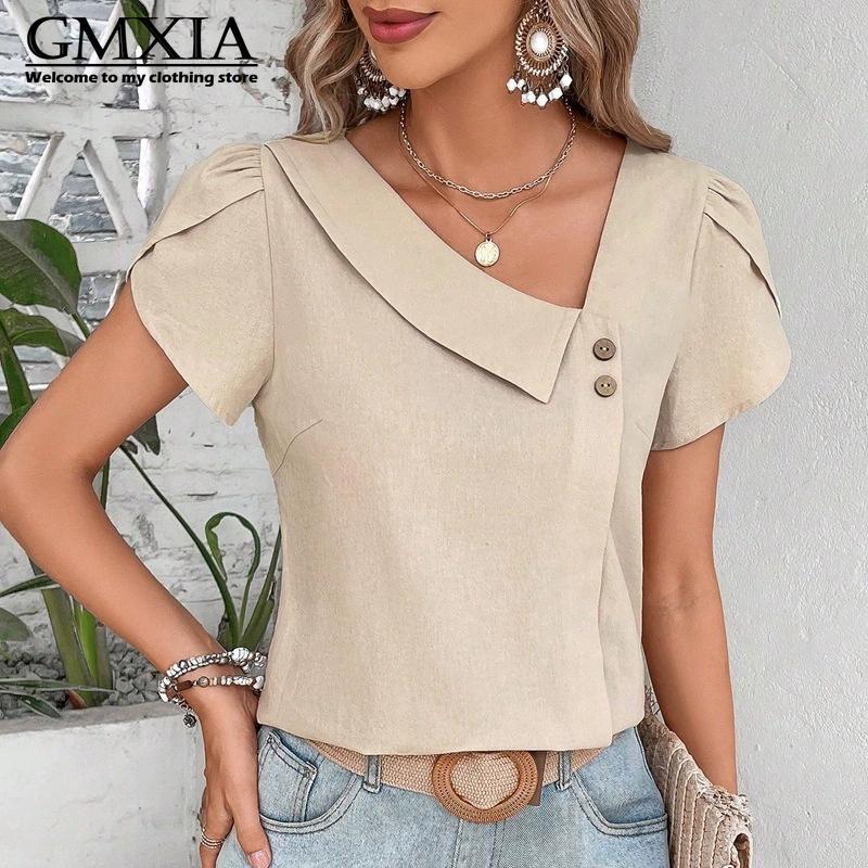 GMXIA Modă Femei Casual Timp Liber Culoare Solidă Imprimeu Mânecă Scurtă Decolteu V Bluze & Cămăși