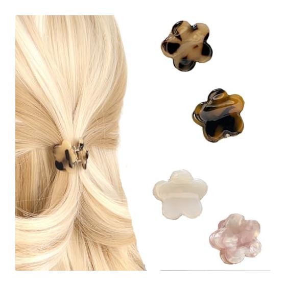 Tortoiseshell style hair clip, hair clip, hair accessory, flower hairpin, bangs, bangs hairpin, set of 4
