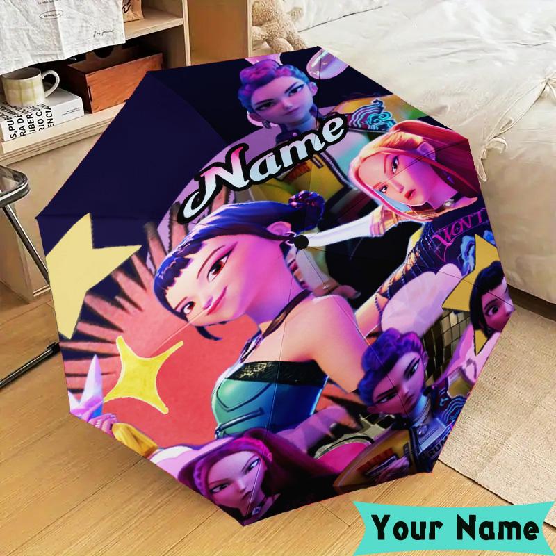 Custom Name Music Stars KPop Demon Umbrella, Foldable Umbrella Suitable for Outdoor Shopping Travel Sports, Exquisite Gift for Family