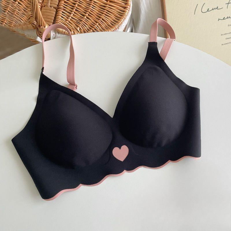 

Girls Cute Bras Heart Pattern Underwear With Pad Push Up Bras Women Sexy Lingerie Sling Backless Wireless Underwear 38/85AB