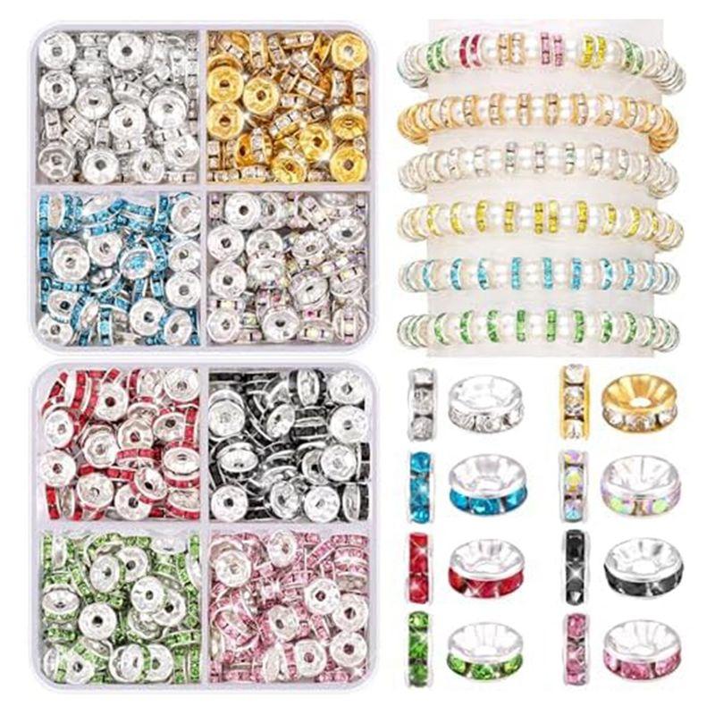 Good-8Mm Spacer Beads For Crafting, 15 Colors Rondelle Spacer Beads Box, Fancy Crystal Rhinestone Beads