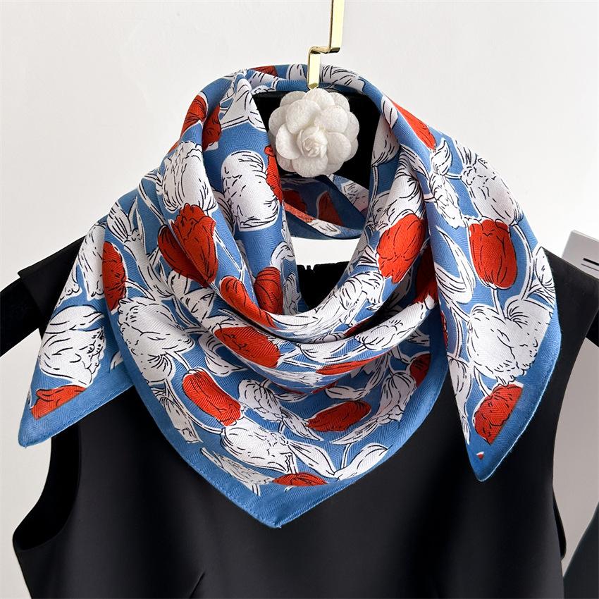 Silk Scarf 65*65cm Luxury Brand Designer Hair Print Head Large Handkerchief Hijab Shawl Women Bandanna Foulard Muffler Wrap