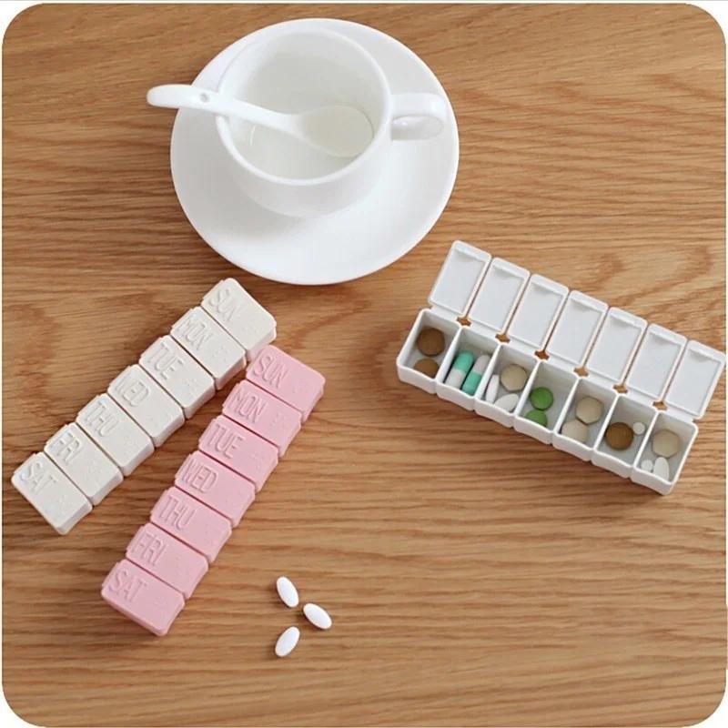 7 Fächer Aufbewahrungs-Organizer Behälter Etui Tablettenteiler Tragbare Nachfüllbare Flaschen Haushalt Kleine Pillendose Wochenaufbewahrungsbox