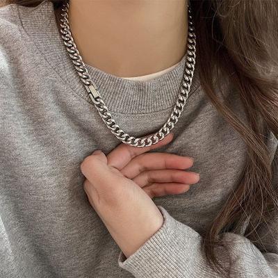 Hip Hop Cuban Link Chain Non-Fading Titanium Steel Necklace Men's and Women's Clavicle Chain Ins Fashion Street Sweatshirt Chain Accessories Tide