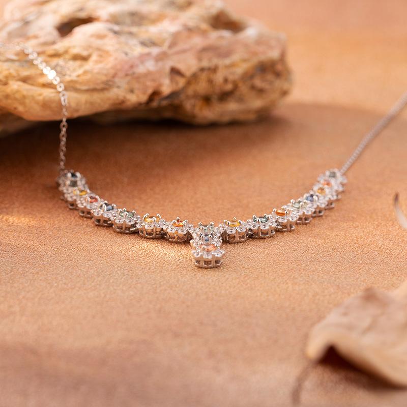 Natural Gemstone Color Sapphire Necklace Women'S S925 Sterling Silver Color Treasure Jewelry Light Luxury High-End Tassel