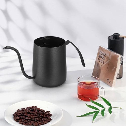 Compact Stainless Steel Coffee Drip Pot with Graduations, Perfect for Kitchen, Office, Coffee, Tea, and More (350ml, Black)