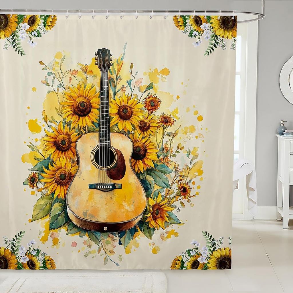 Guinea Pig Shower Curtain Set,Cute Pet Animals Bathroom Curtain,Kids Girls Teens Colorful Daisy Floral Waterproof Fabrics Kawaii