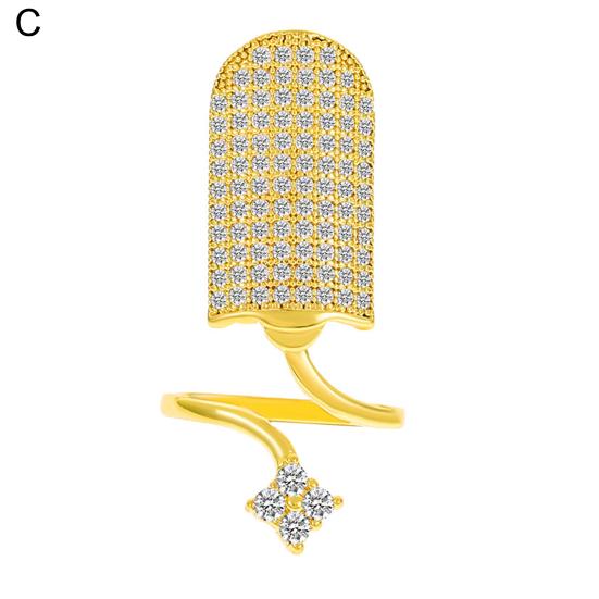 Inel de unghii Hollow strălucitor stras încrustat strălucitor reglabil deschidere geometrică manichiură inel comun femei