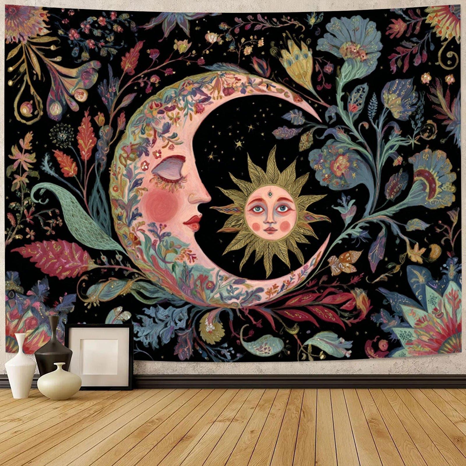 

Retro Sun and Moon Totem Digital printing polyester wall hanging tapestry decorative Living room bedrooms Office background gift 74x94cm(29x37in)