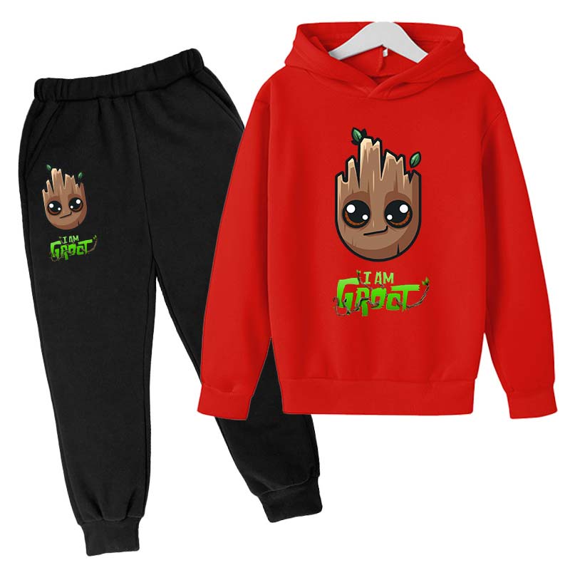 Marvel Hoodies for Boys Girls Cartoon Groot Hooded Pant Set Kids Cosplay Anime Pullover Sweatshirt Children Clothes 4-14Y