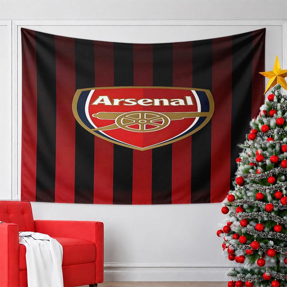 Arsenal Logo on Red and Black Stripes Pattern Wall Hanging Tapestry Decorative Tapestry Home Decor for Bedroom and Living Room