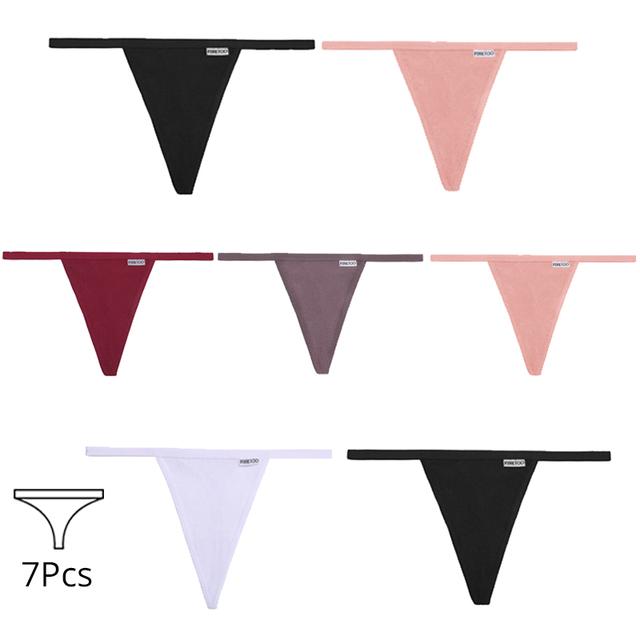FINETOO 7Pcs/Set Cotton Thongs Panties Women Sexy T-Back Underpants G-string Underwear Girls Breathable Intimates Female Lingerie Bikini