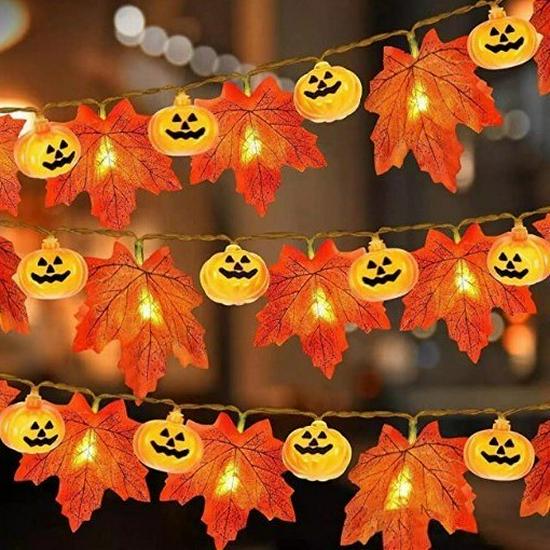 Maple Leaf Pumpkin LED String Lights for Halloween & Thanksgiving Decoration