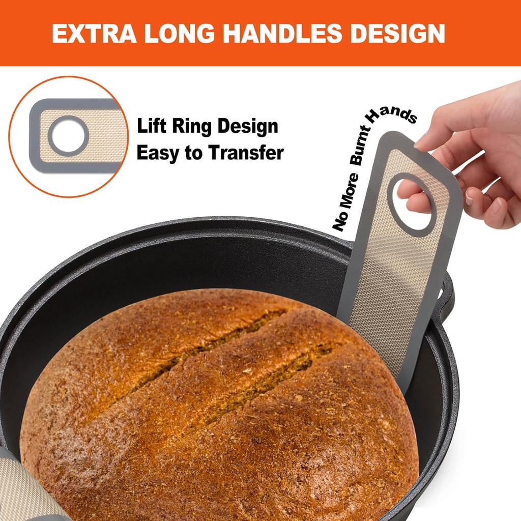 Large Silicone Bread Sling Dutch Oven - 9.5 Inch Non-Stick & Easy Clean Reble Silicone Bread Baking Mat. With Extra Long Handles Bread Baking Sheet