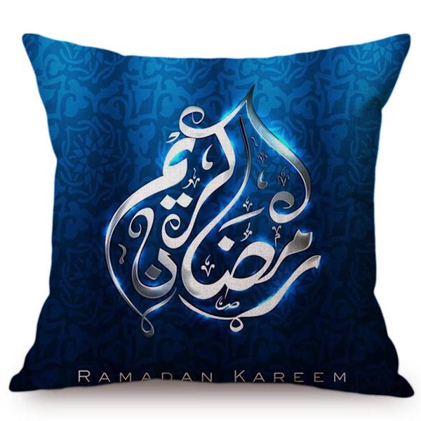 Islamic Eid Ramadan Sofa Decoration Throw Pillow Case Muslim Kareem Moon Greetings Text Symbols Cotton Linen Car Cushion Cover