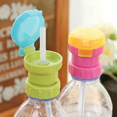 Kids Water Bottle Cap Spill Proof Juice Soda Water Bottle Twist Cover Cap with Straw Safe Drink Straw Sippy Cap Feeding