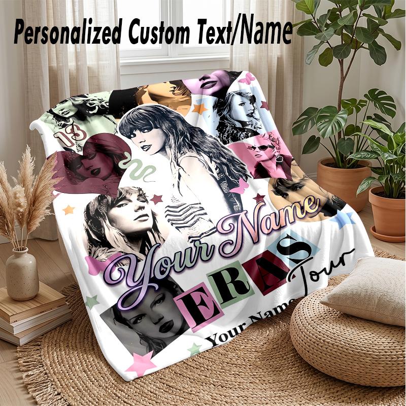 Taylor Swift Custom Flannel Throw Blanket Print Your Name Text Soft Warm Blanket Holiday Present